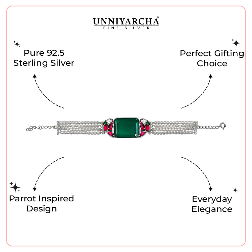 Mithu Emerald Charm Silver Bracelet