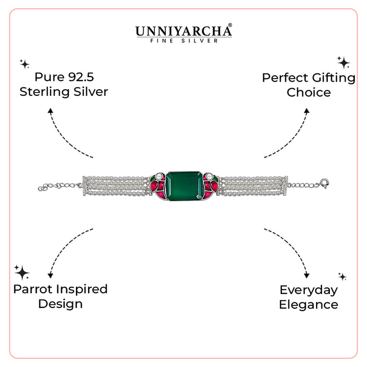 Mithu Emerald Charm Silver Bracelet