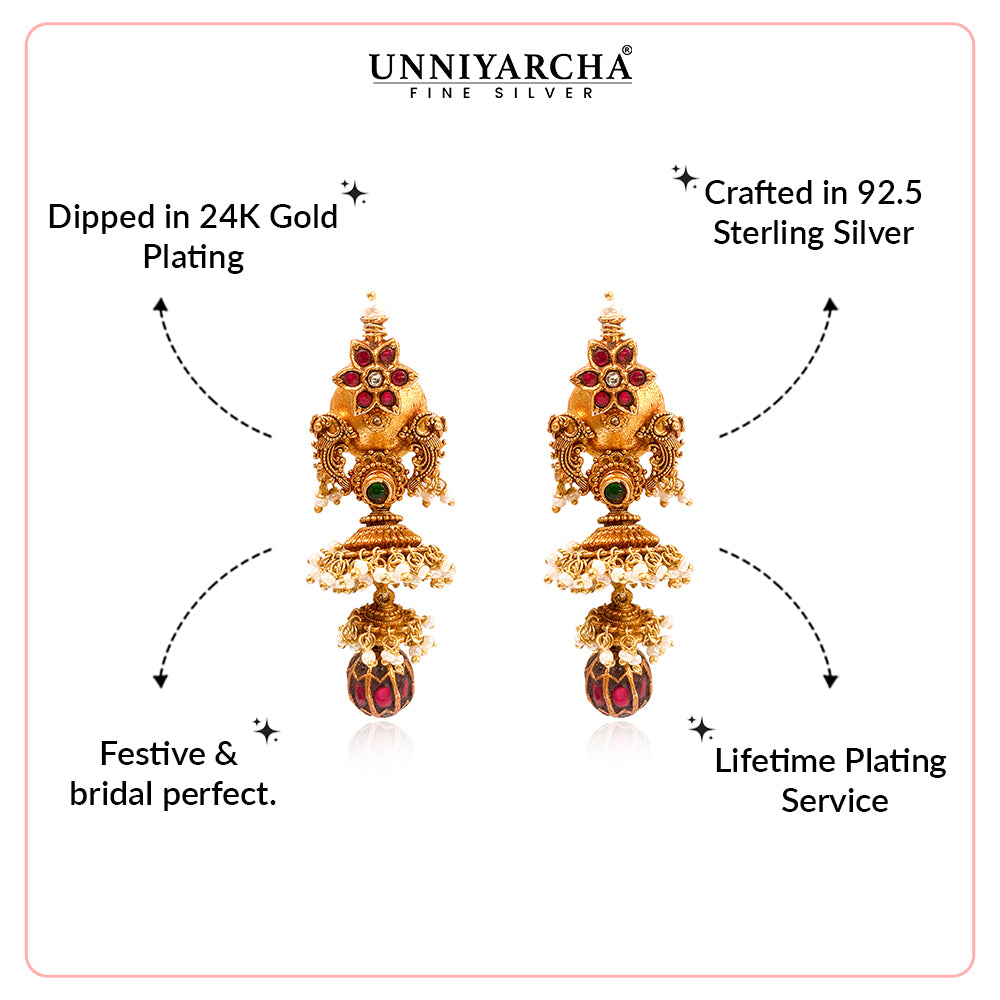 Silver 925 Peacock Temple Jhumka Earrings