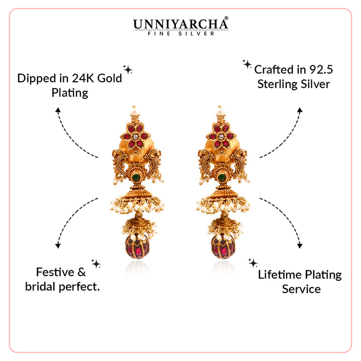 Silver 925 Peacock Temple Jhumka Earrings