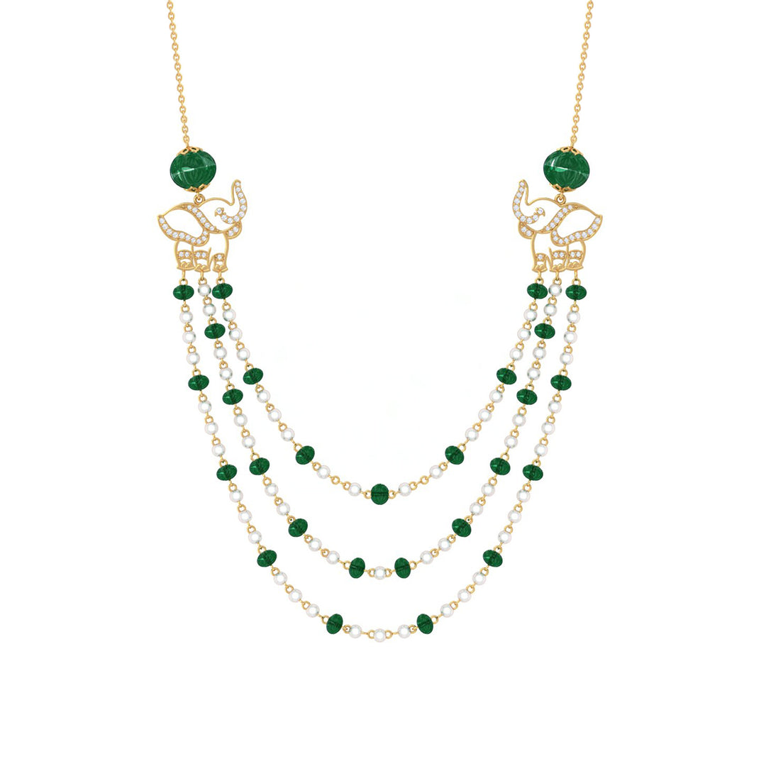 925 Pure Silver Layered Elephant Pearl Necklace