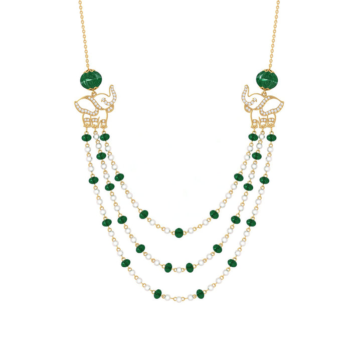 925 Pure Silver Layered Elephant Pearl Necklace