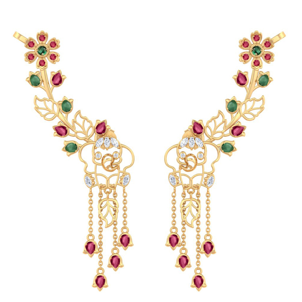 925 Pure Silver Elephant Floral Garden Vine ear cuff