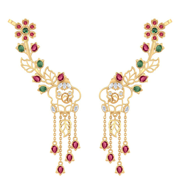 925 Pure Silver Elephant Floral Garden Vine ear cuff