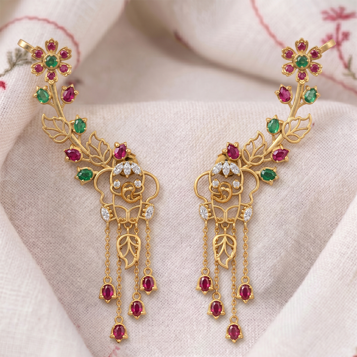 925 Pure Silver Elephant Floral Garden Vine ear cuff