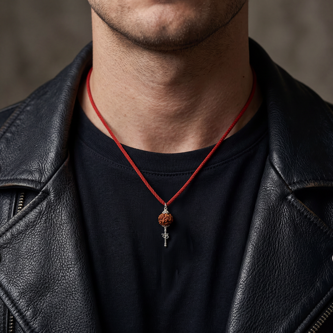 925 Pure Silver Hanuman Rudraksha Pendant with Sacred Red Thread