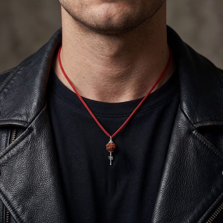 925 Pure Silver Hanuman Rudraksha Pendant with Sacred Red Thread