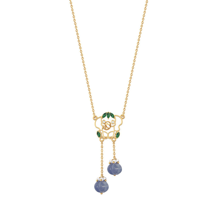 925 Pure Silver Elephant & Lavender lariat Necklace