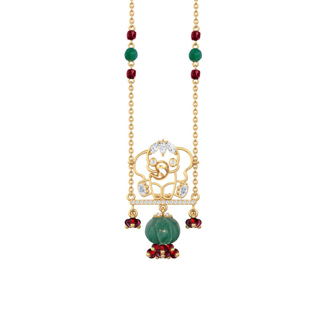 925 Pure Silver Elephant & Gemstone Floral Necklace