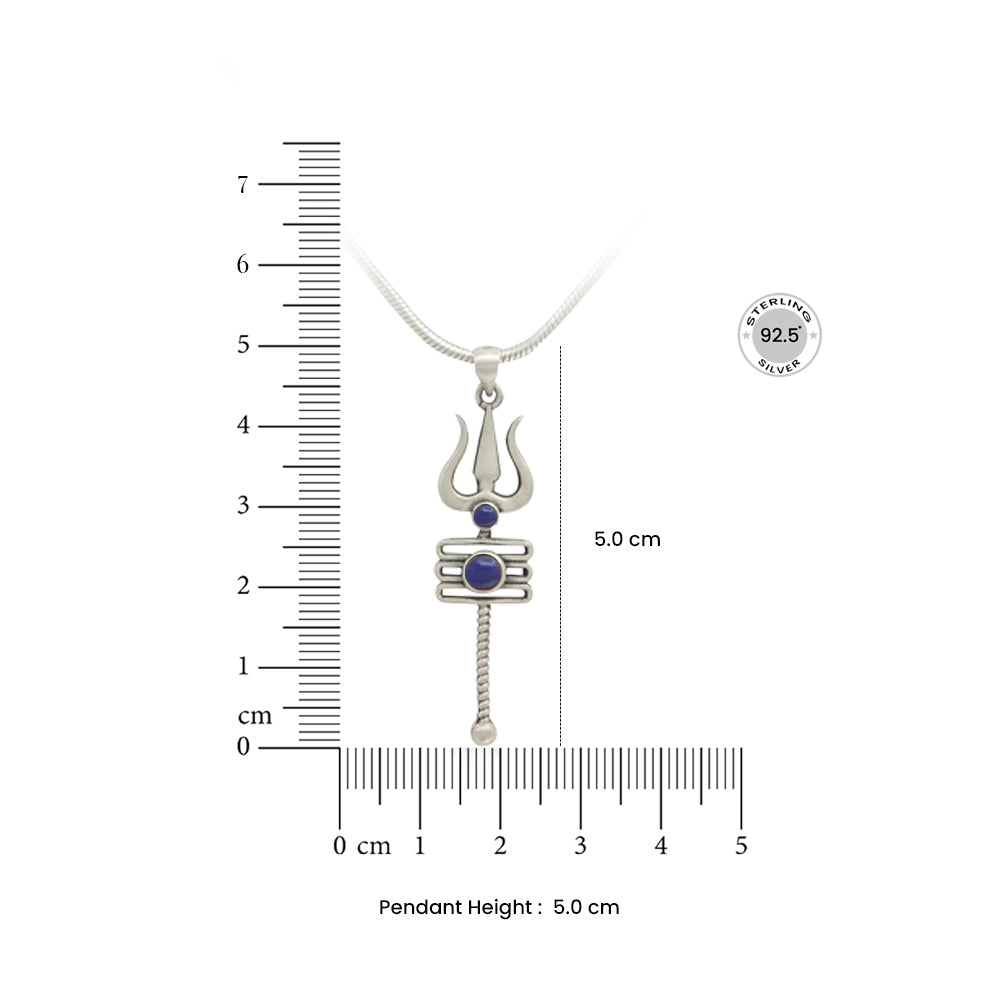 92.5 Silver Men's Blue Trishul Pendant