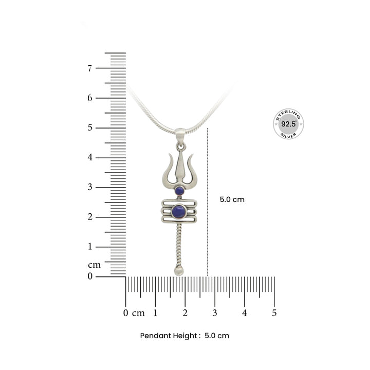 92.5 Silver Men's Blue Trishul Pendant