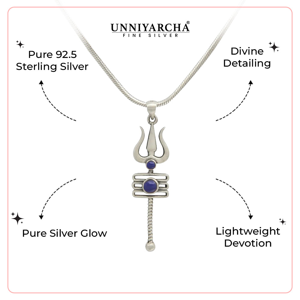 92.5 Silver Men's Blue Trishul Pendant