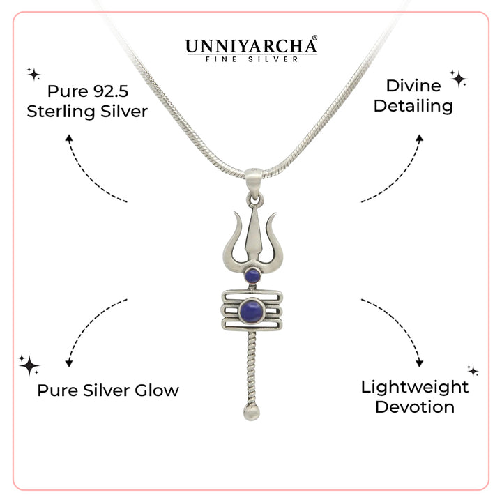 92.5 Silver Men's Blue Trishul Pendant