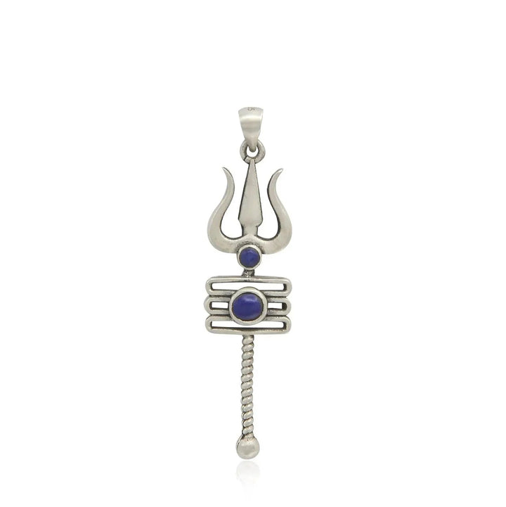 92.5 Silver Men's Blue Trishul Pendant