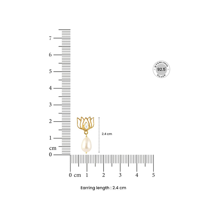 92.5 Sterling Silver Gold-Plated Pearl Drop Lotus Earrings