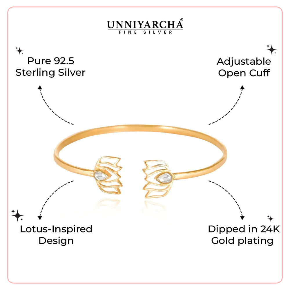 Gold Plated Silver Kundan Lotus Cuff
