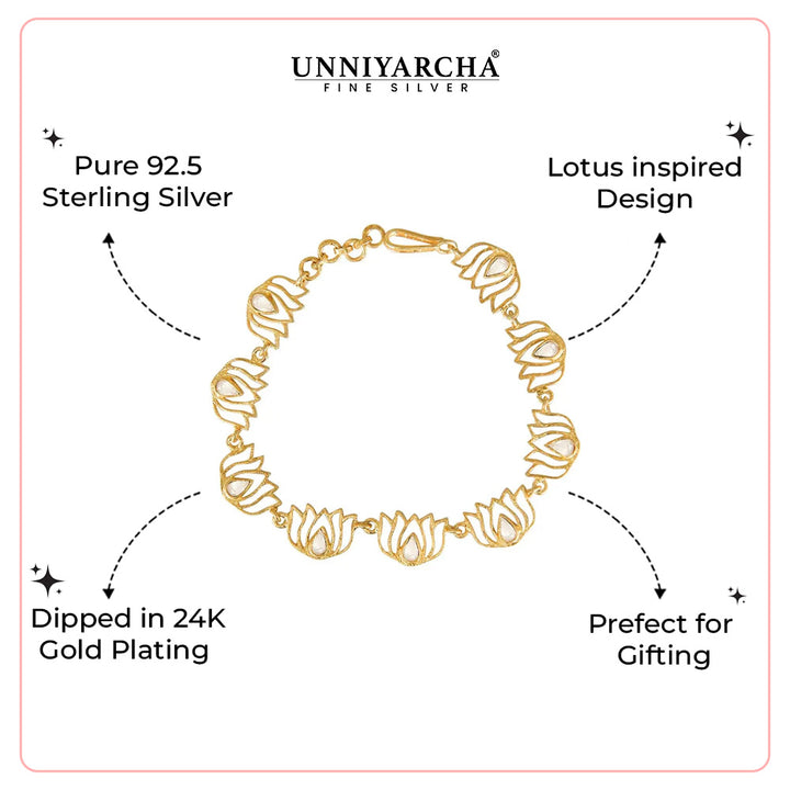 Gold Plated Silver Lotus Bracelet