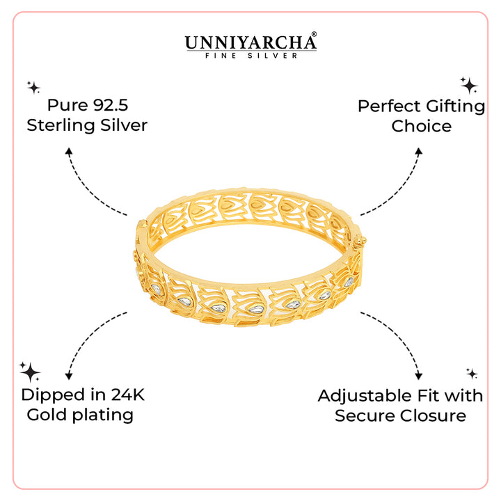 Lotus Gold Plated Silver Bangles (Single)