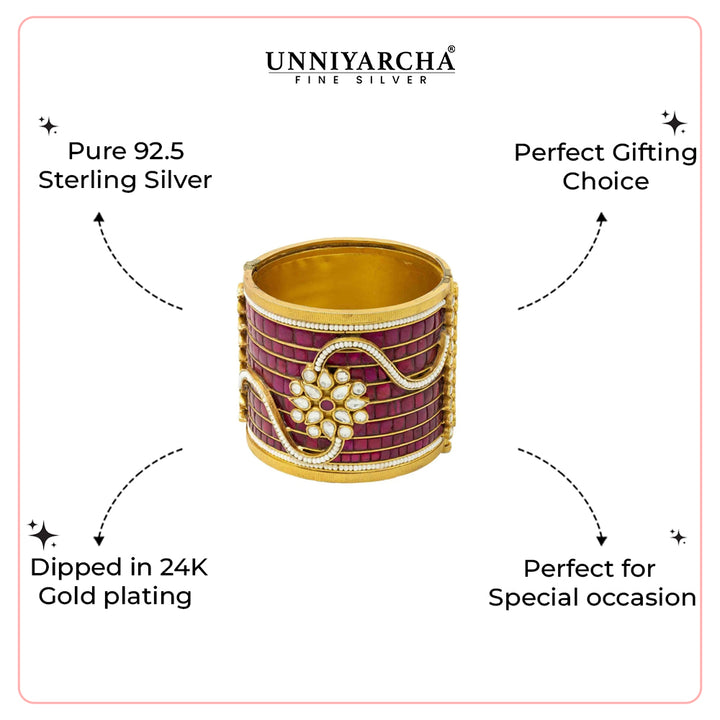 Silver gold plated pink jadau bangle