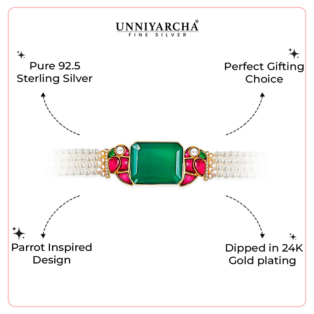 Mithu Emerald Charm Silver 24k Gold Plated Bracelet