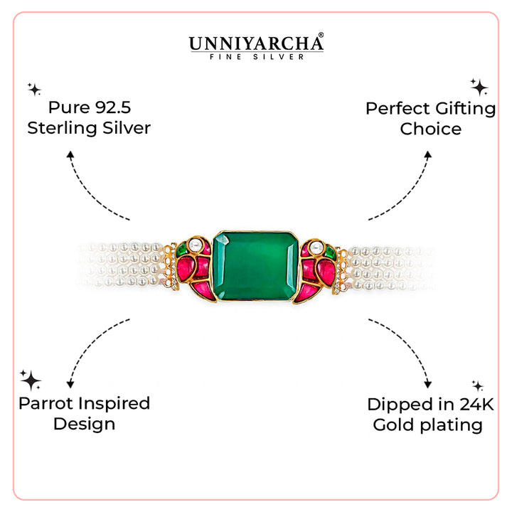 Mithu Emerald Charm Silver 24k Gold Plated Bracelet