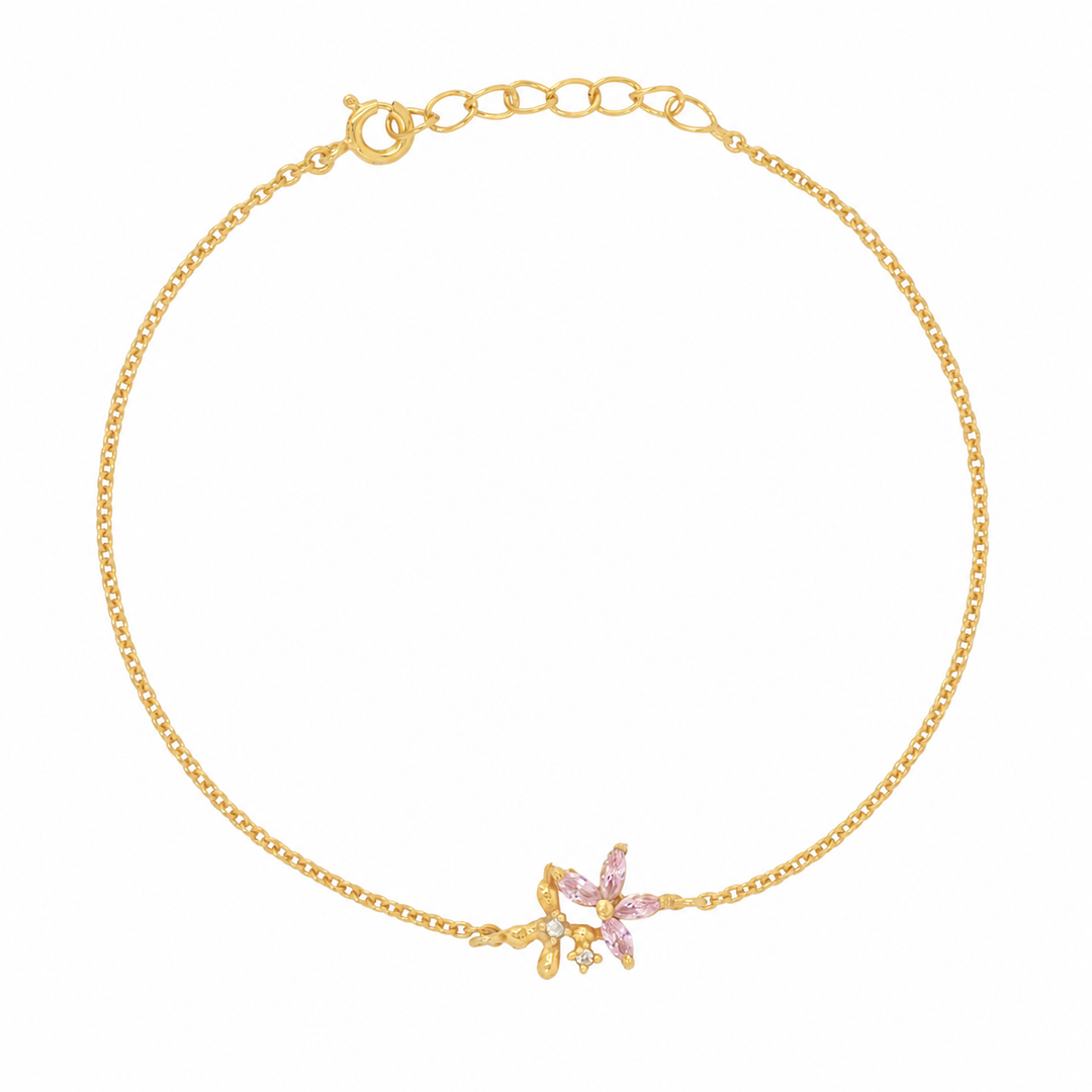 925 Sterling Silver Pink Floral Bracelet