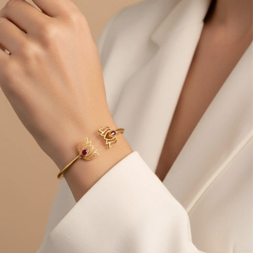 SILVER KUNDAN LOTUS CUFF