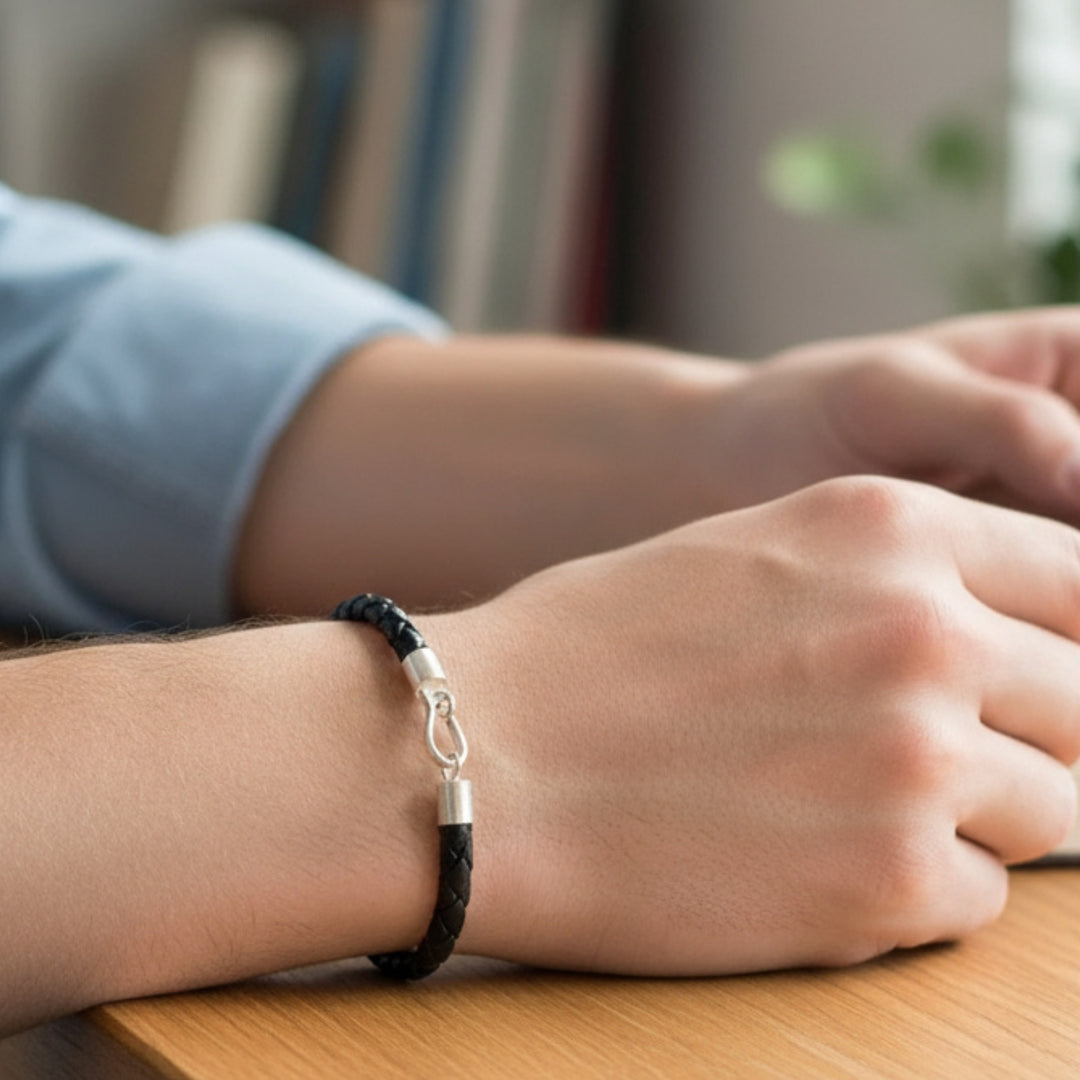 925 silver men's leather  bracelet