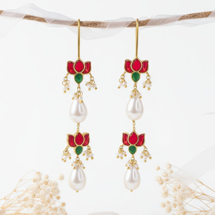 925 Sterling Silver Double Lotus Kundan Sui Dhaga Earring