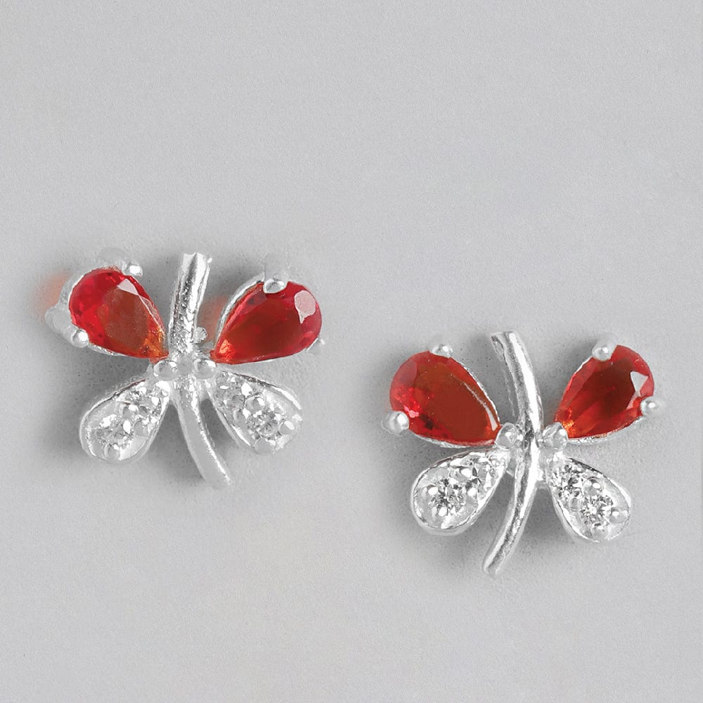 Silver Red Sparkle Earring