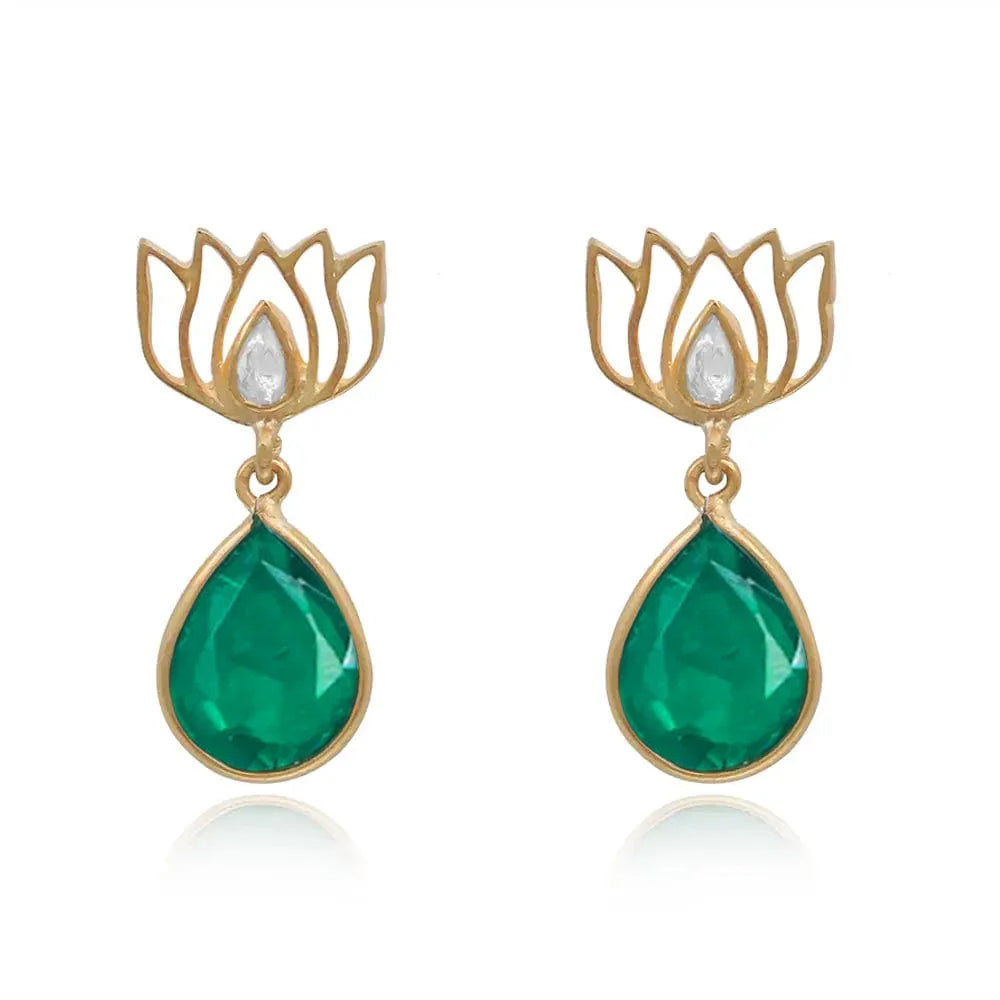 925 Sterling Silver Green Lotus Earring