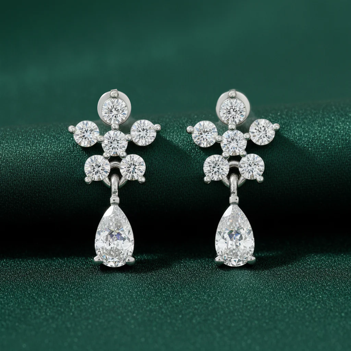 Unniyarcha 925 Pure Silver Bloom Diamond Drops Earrings