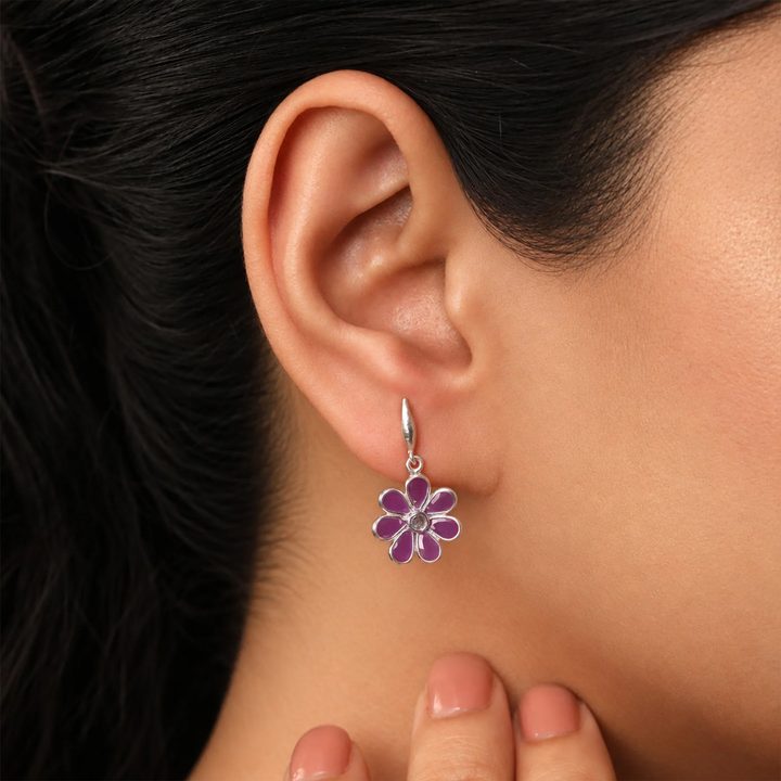Silver 925 Violet Daisy Earrings