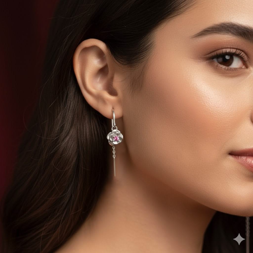 Silver Rose Sui Dhaga Earrings
