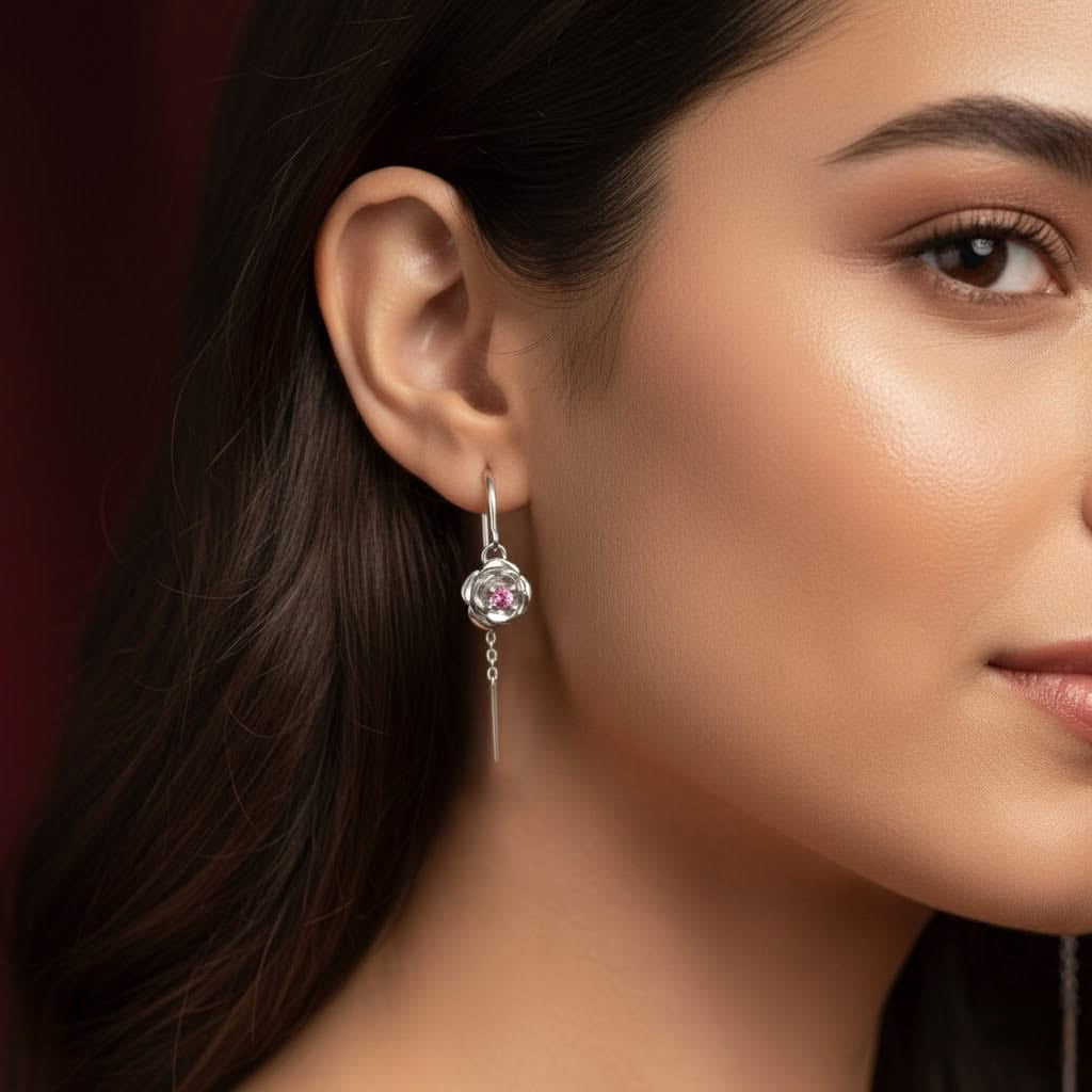 Silver Rose Sui Dhaga Earrings