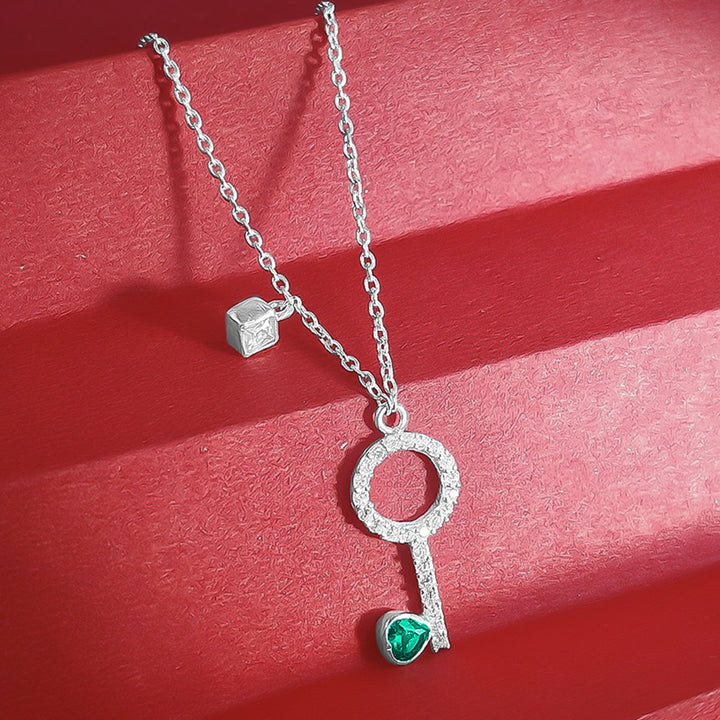 92.5 Sterling Silver key themed zirconia pendant and chain