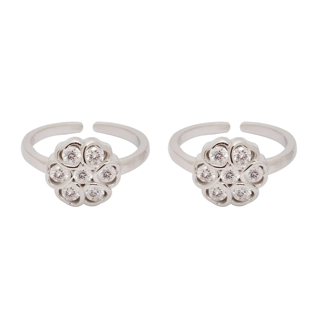 Silver Shining Flower Toe Ring