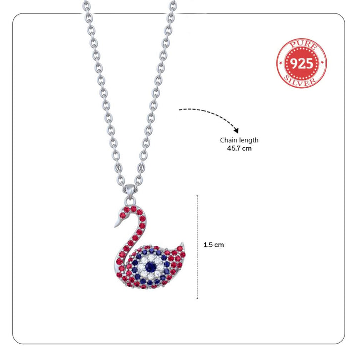 925 Pure Silver Sparkling Swan Evil Eye Pendant
