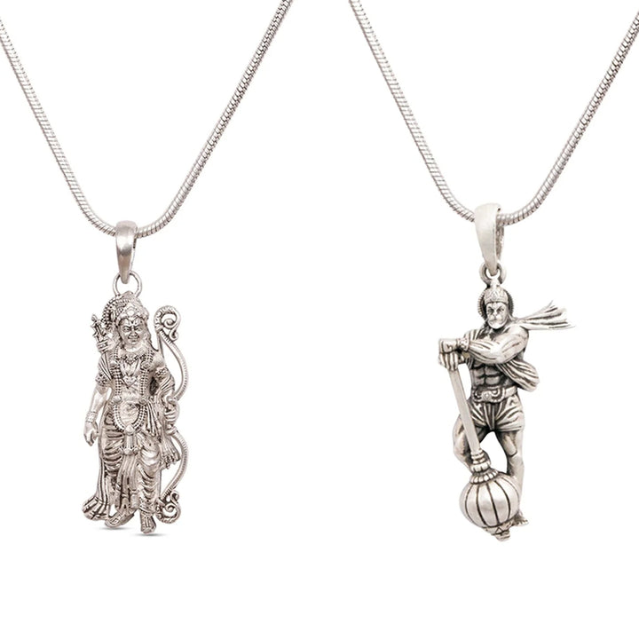 92.5 Silver Ram ji & Hanuman ji Pendant Combo