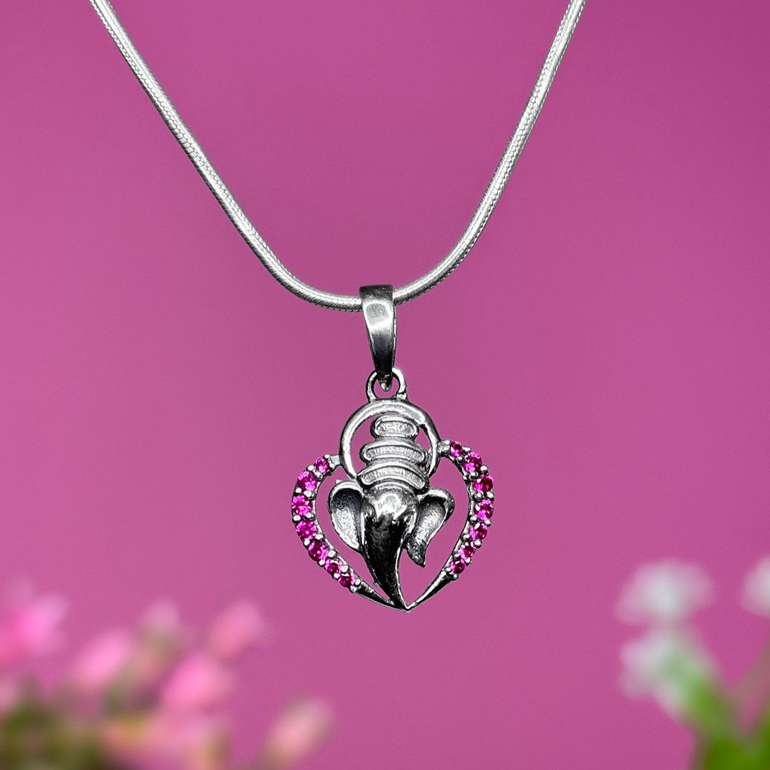 Sterling Silver Ganpati Heart Pendant and Chain