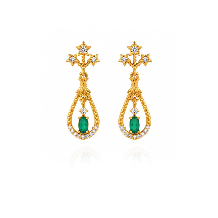 24kt Gold Plated 925 Pure Silver Patakha Emerald Anar Sparkle Drop Earrings