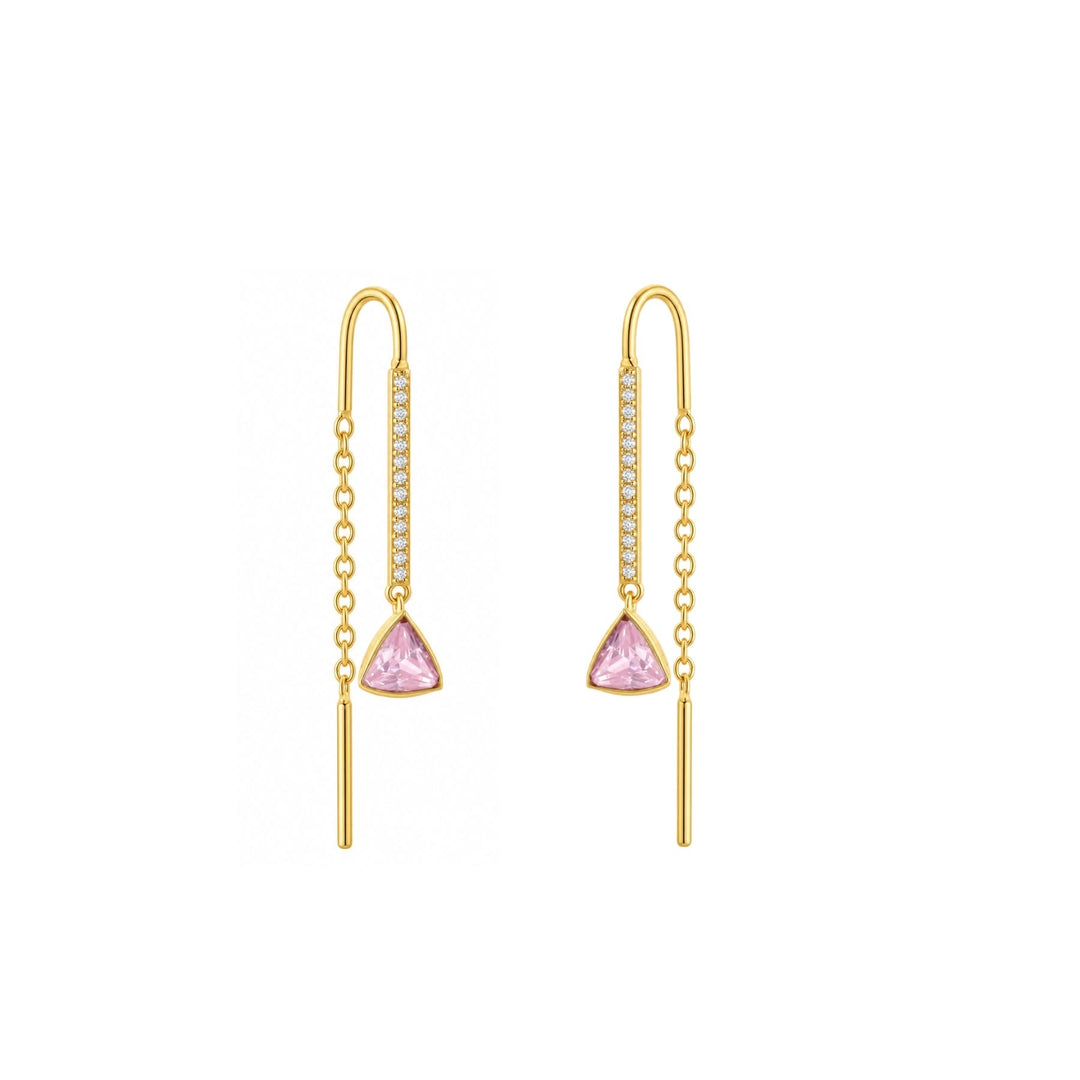 24kt Gold Plated 925 Pure Silver Patakha Pink Tourmaline-hued Sui Dhaga Earrings