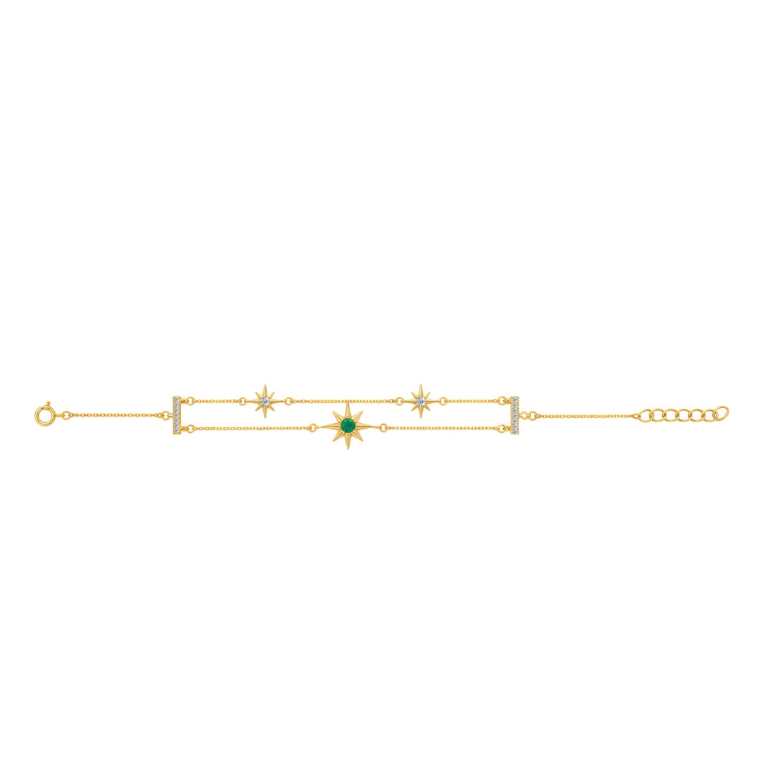 24kt Gold Plated 925 Pure Silver Patakha Emerald Celestial Double-Chain Bracelet