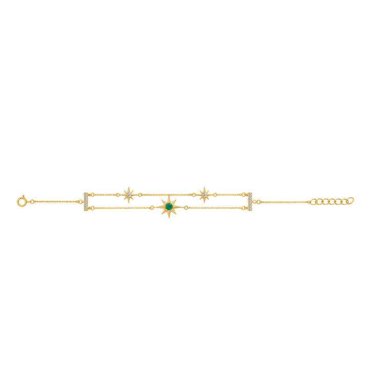 24kt Gold Plated 925 Pure Silver Patakha Emerald Celestial Double-Chain Bracelet