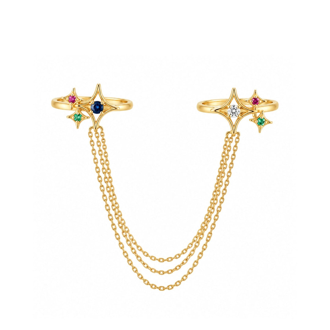 24kt Gold Plated 925 Pure Silver Patakha Constellation Chain Double Ring