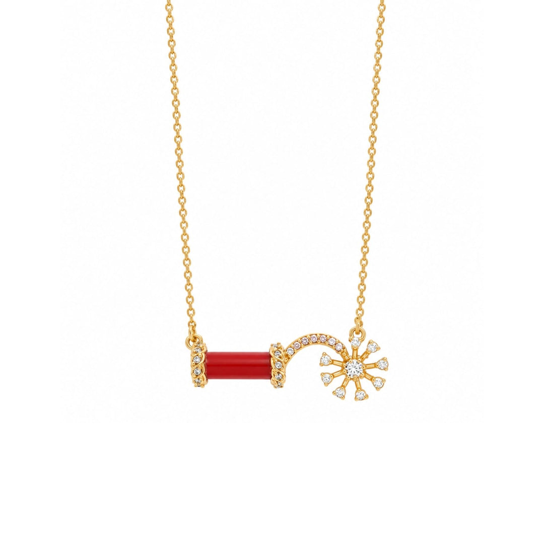 24kt Gold Plated 925 Pure Silver Patakha Coral Sparkler Pendant Necklace