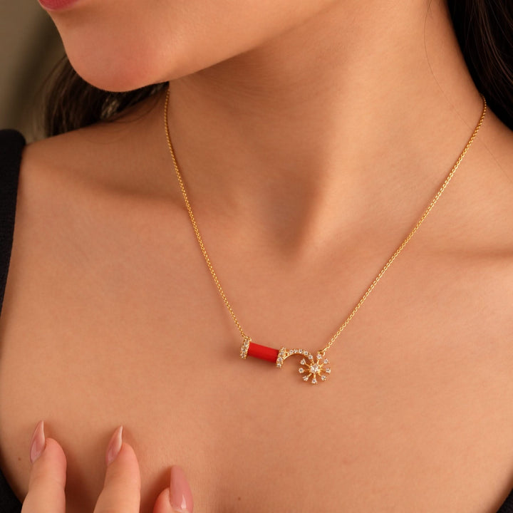 24kt Gold Plated 925 Pure Silver Patakha Coral Sparkler Pendant Necklace