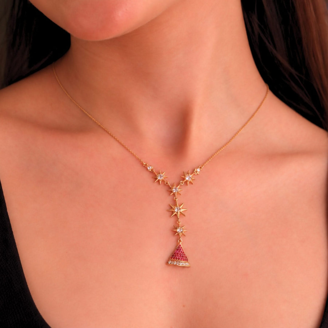 24kt Gold Plated 925 Pure Silver Patakha Anar Starburst Y-Necklace