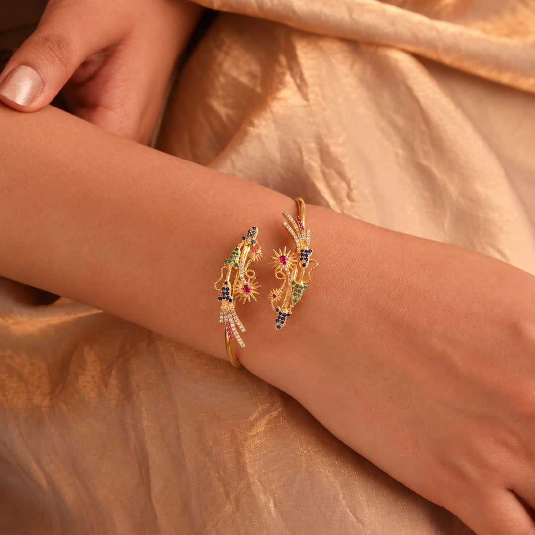 24kt Gold Plated 925 Pure Silver Patakha Fireworks Open Cuff Bangle
