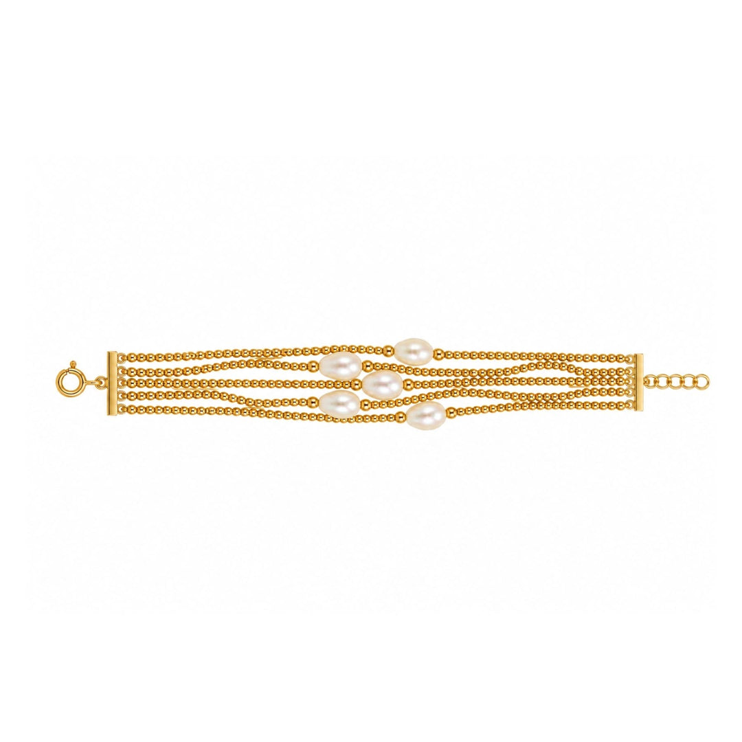 24kt Gold Plated 925 Pure Silver Patakha Baroque Pearl Multi-Strand Bracelet